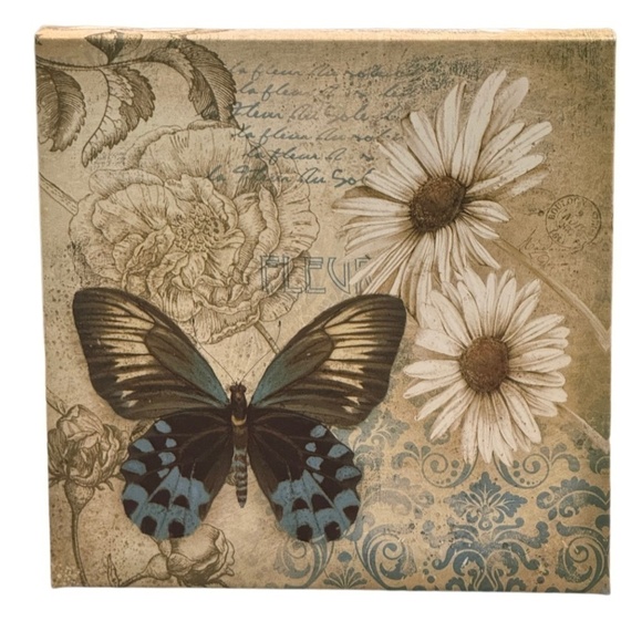 Canvas Wall Art 12x12 Butterfly Floral Design - Picture 1 of 3